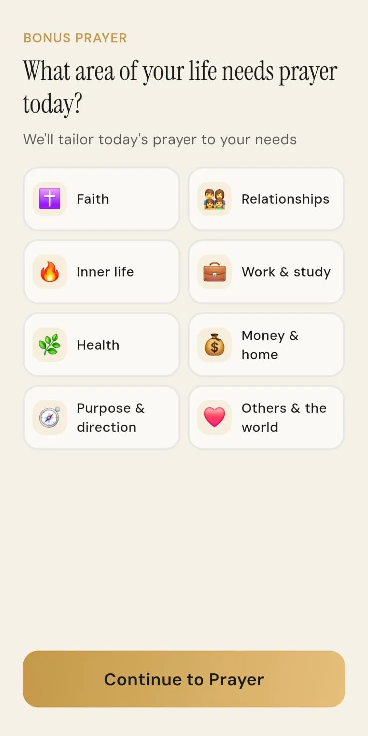 Life-area screen: what area of your life needs prayer today