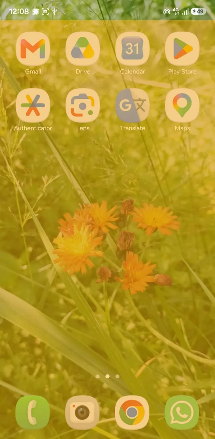 Home screen under the veil, washed in warm amber